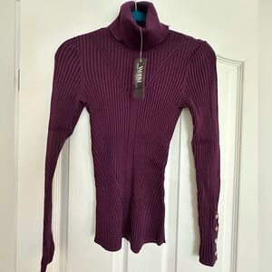 WHBM NWT Plum Noir Ribbed Stretch Turtleneck with button detailing on sleeves!